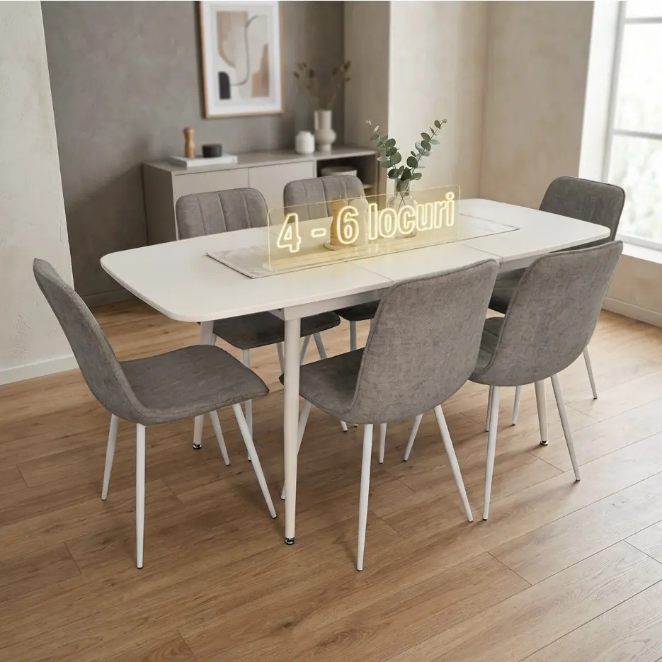 Set masa + 4 scaune Evelin DT-532R Wh + YTC-078Wh UF885-14 (White/Grey)