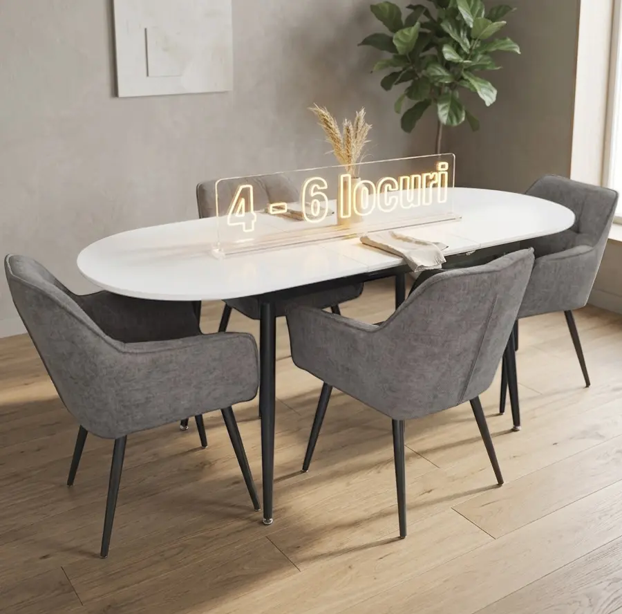 Set masa + 4 scaune Evelin DT-533R B + YTC-090B UF885-15 (White/Dark Grey)