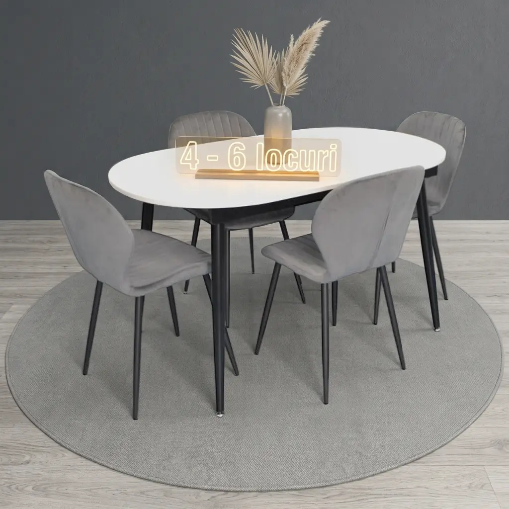 Set masa + 4 scaune Evelin DT-533R B + YTC-064B Blu-14 (White/Dark Grey)