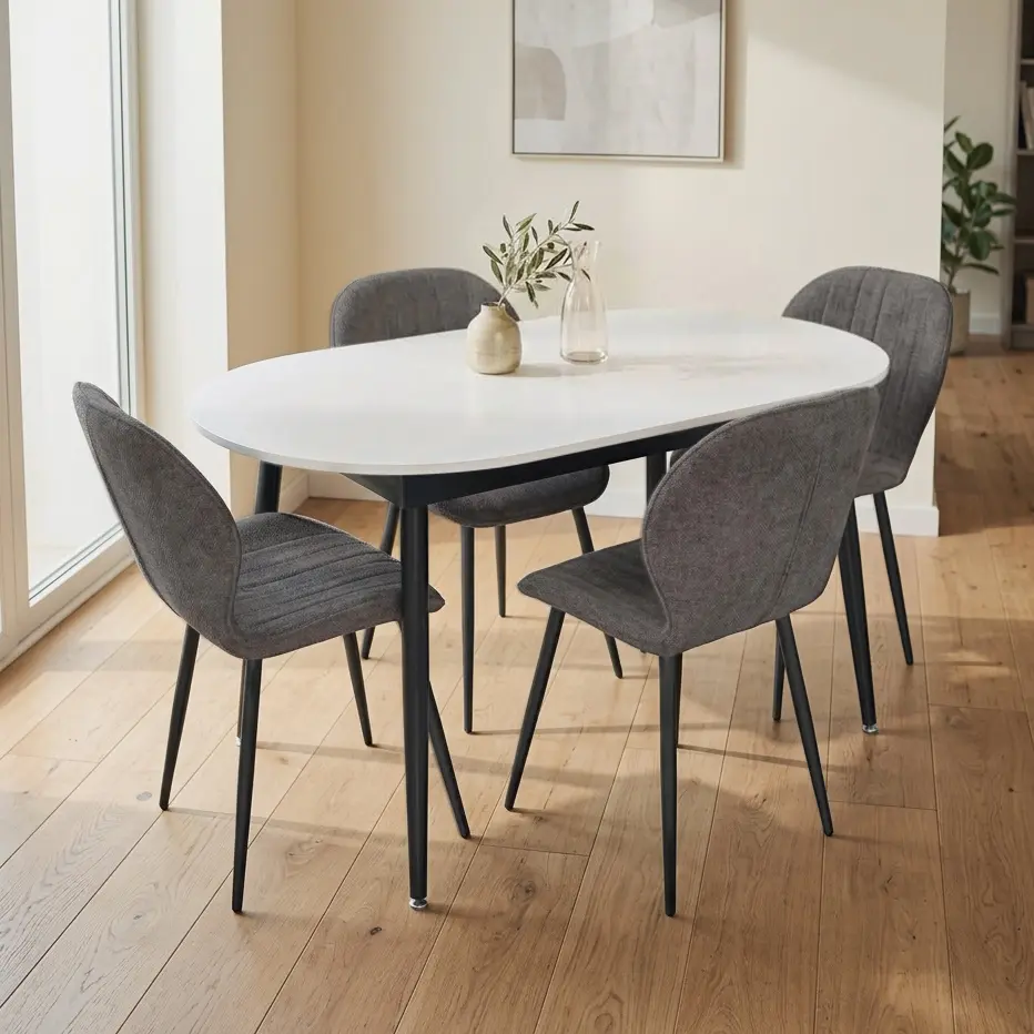 Set masa + 4 scaune Evelin DT-533R B + YTC-064B UF885-15 (White/Dark Grey)