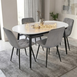 Set masa + 4 scaune Evelin DT-533R B + YTC-080B Bluvel-14 (White/Dark Grey)