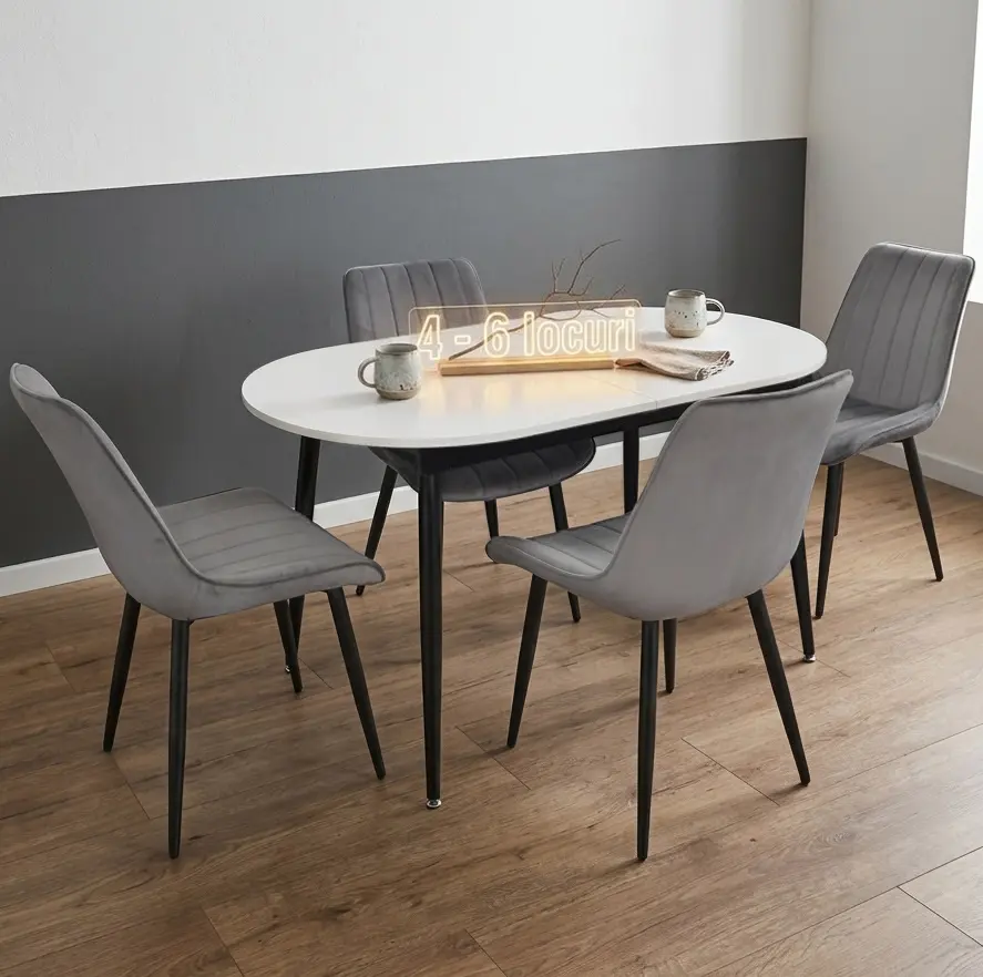 Set masa + 4 scaune Evelin DT-533R B + YTC-055B Bluvel-14 (White/Dark Grey)