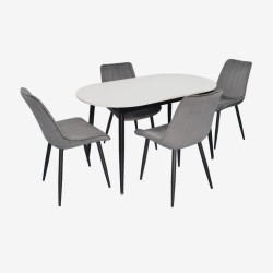 Set masa + 4 scaune Evelin DT-533R B + YTC-055B Bluvel-14 (White/Dark Grey) Thumb
