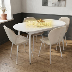 Set masa + 4 scaune Evelin DT-533R Wh + YTC-064Wh UF910-01 (White/Light Beige)