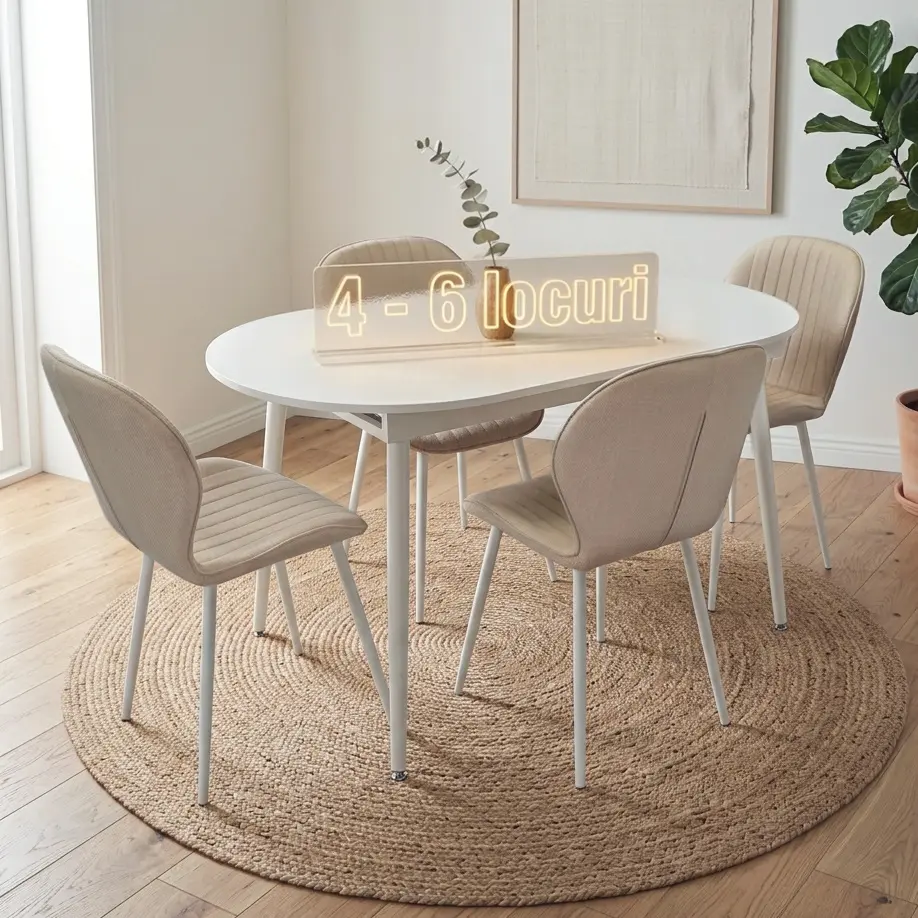 Set masa + 4 scaune Evelin DT-533R Wh + YTC-064Wh Bjorn-24 (White/Light Beige)