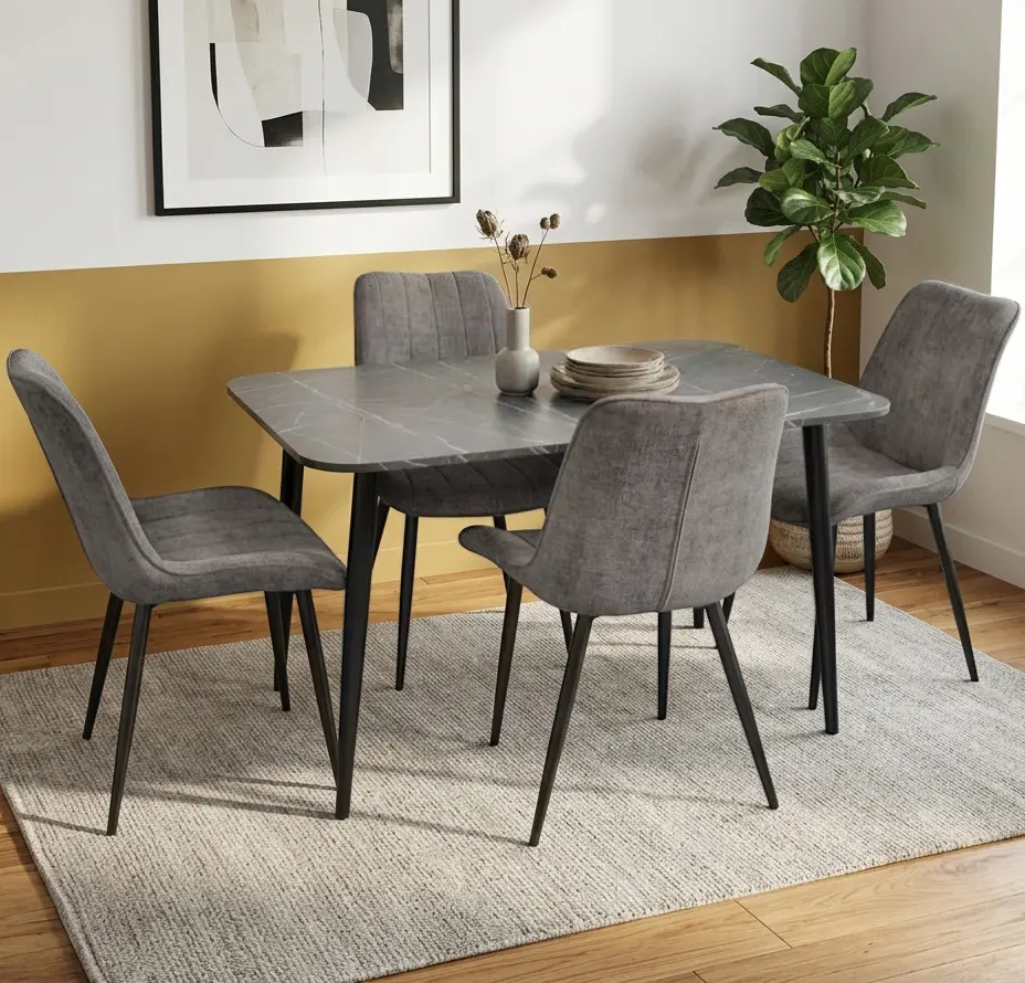 Комплект стол + 4 стула Evelin DT-405-6B + YTC-055B UF885-15 (Black Marble/Dark Grey)