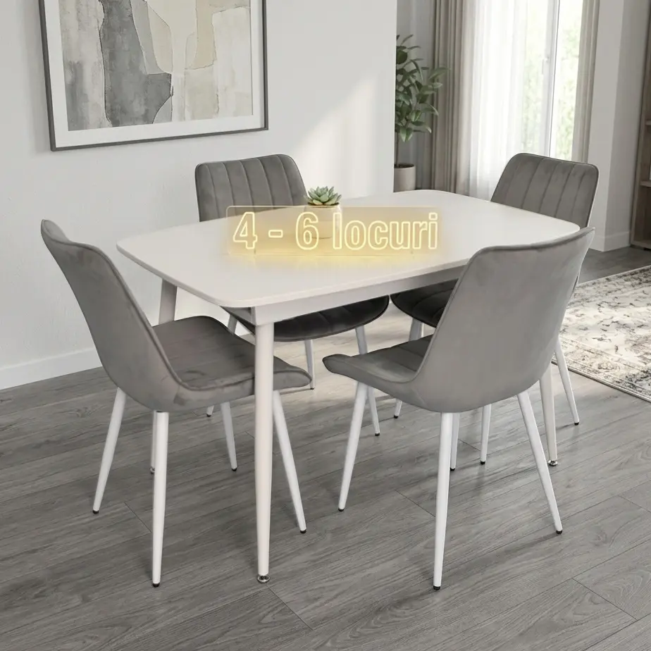 Set masa + 4 scaune Evelin DT-532R Wh + YTC-055Wh Blu-13 (White/Light Grey)