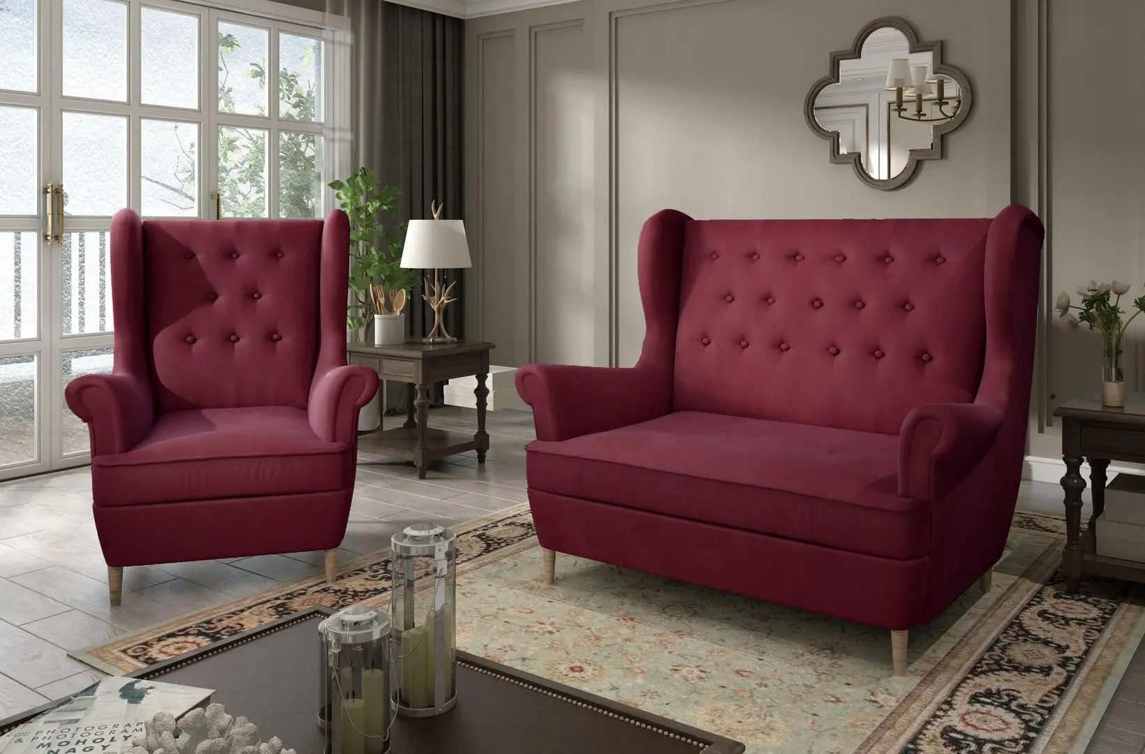 Set de mobila moale Eltap Aros 2+1 Matt Velvet 68 (Burgundy)