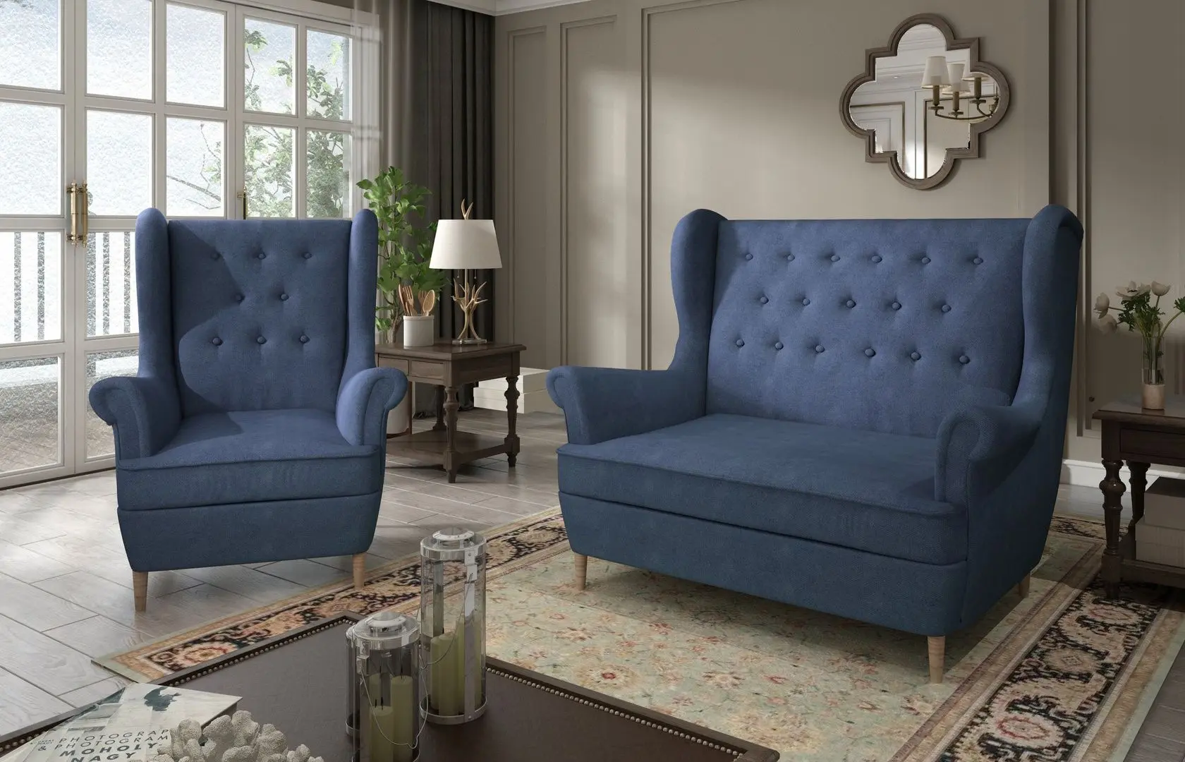 Set de mobila moale Eltap Aros 2+1 Omega 86 (Blue)