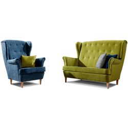 Set de mobila moale Eltap Aros 2+1 Kronos 17/Omega 86 (Olive Green/Blue) Thumb