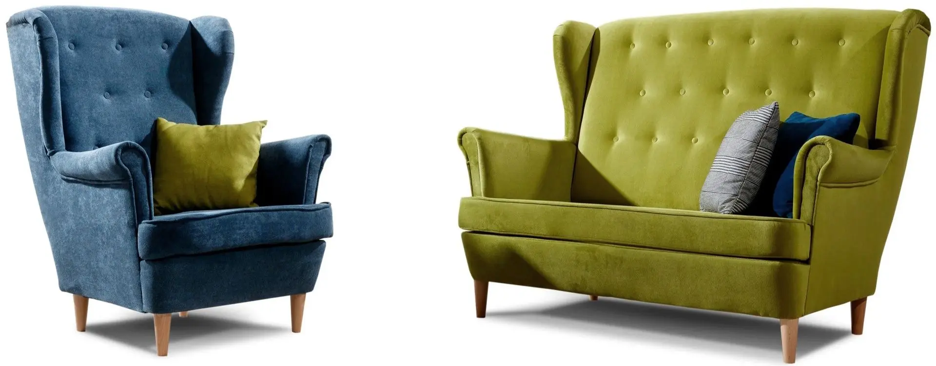 Set de mobila moale Eltap Aros 2+1 Kronos 17/Omega 86 (Olive Green/Blue)