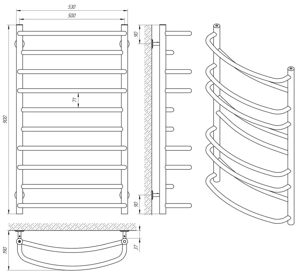 Полотенцесушитель Laris Euromix P10 500x900 (Chrome)