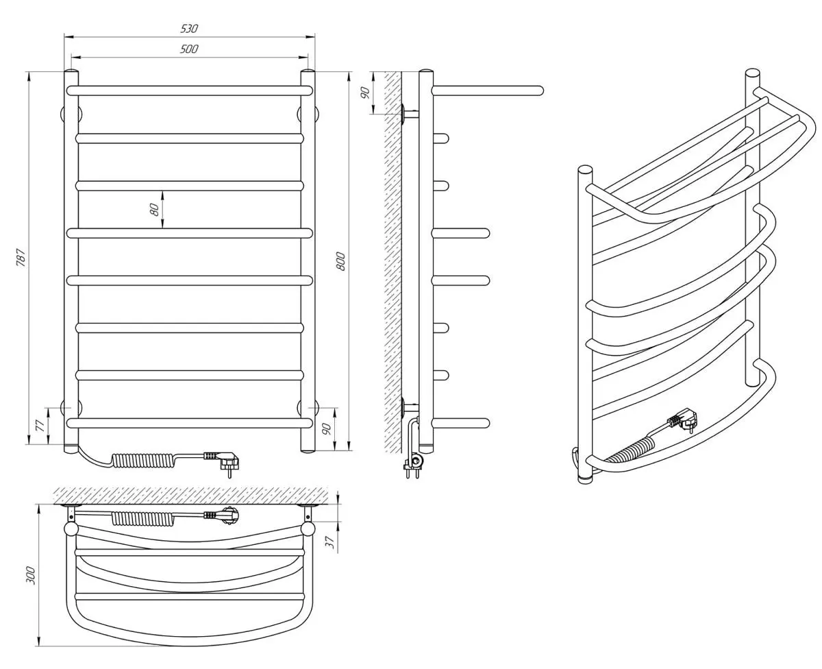 Полотенцесушитель электрический Laris Euromix P8 Shelf 500x800 Left (Chrome)
