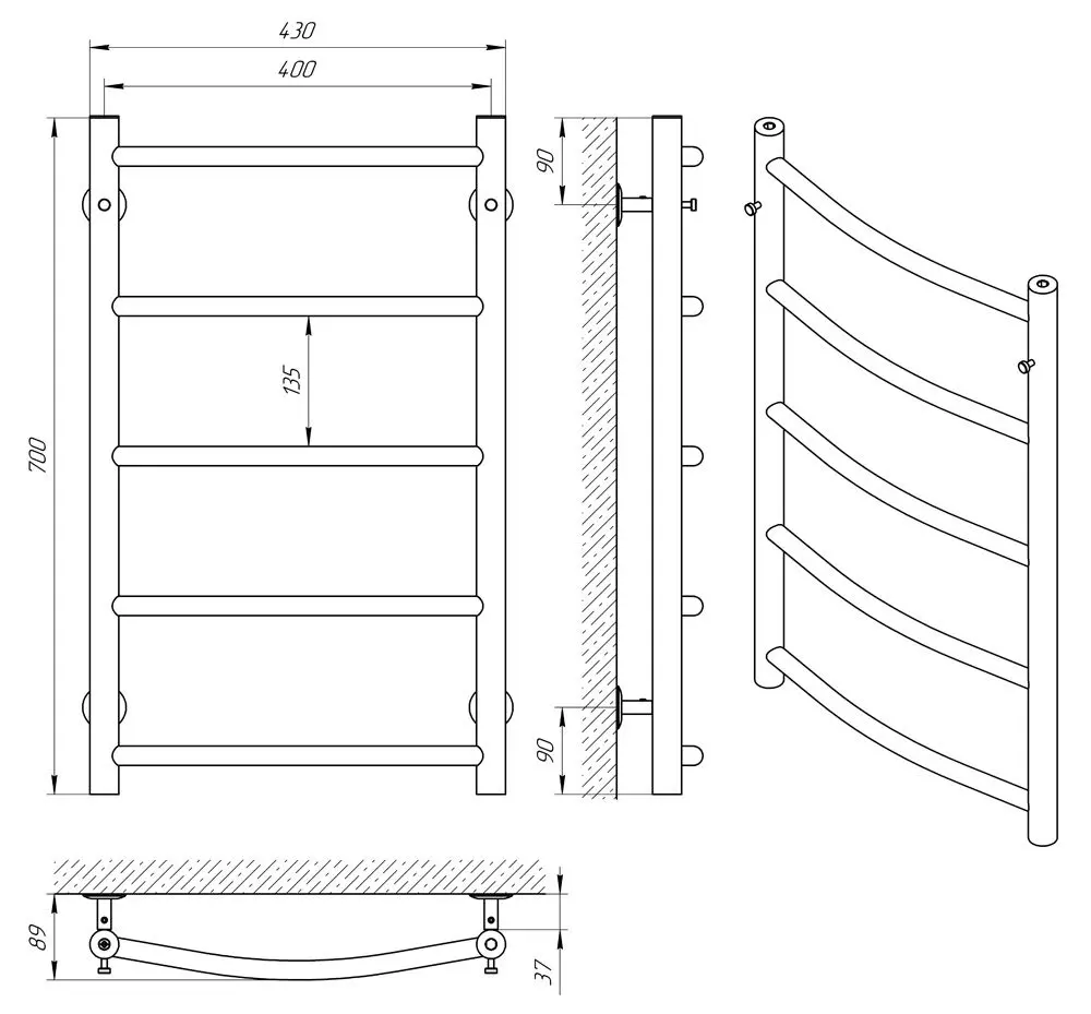 Полотенцесушитель Laris Flesh P5 400х700 (Chrome)