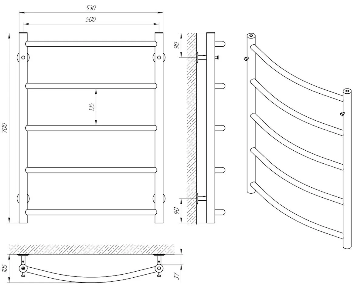 Полотенцесушитель Laris Flesh P5 500х700 (Chrome)