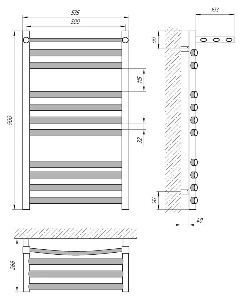 Полотенцесушитель Laris Grand P11 Shelf 500x900 (Chrome)