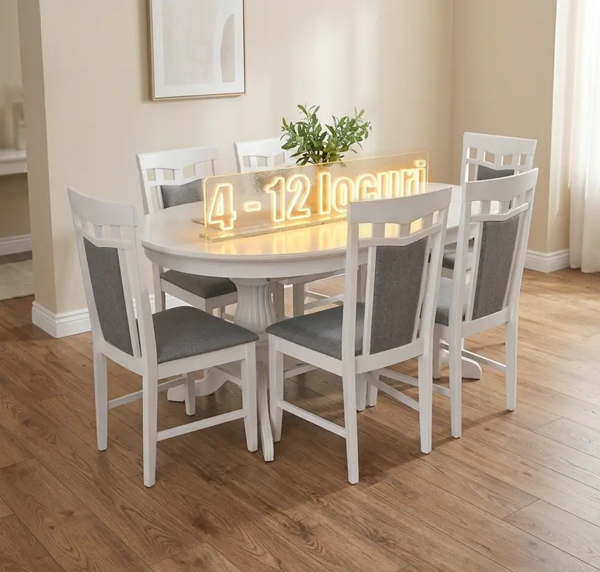 Set masa + 6 scaune Evelin HV-33V + Deepa R NV-10WP (White/Gray)