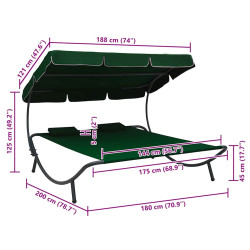Șezlong cu copertină VidaXL 313522 (Green) Thumb