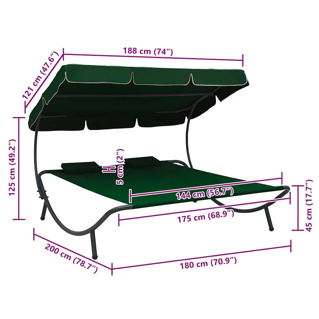 Șezlong cu copertină VidaXL 313522 (Green) - 8
