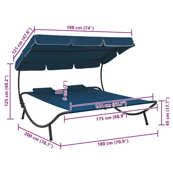 Sezlong cu copertina VidaXL 313523 (Blue) - 7