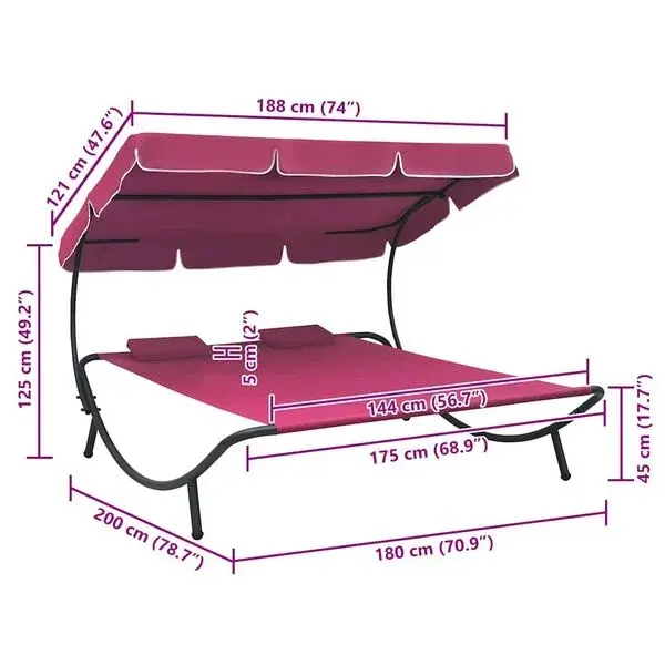 Sezlong cu copertina VidaXL 313524 (Pink) - 7