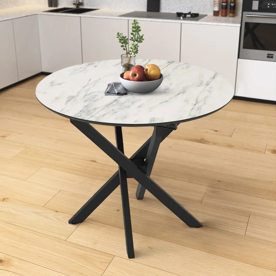 Masa extensibila Magnusplus Ruta 96/126x96 Marmo (White Marble/Black)