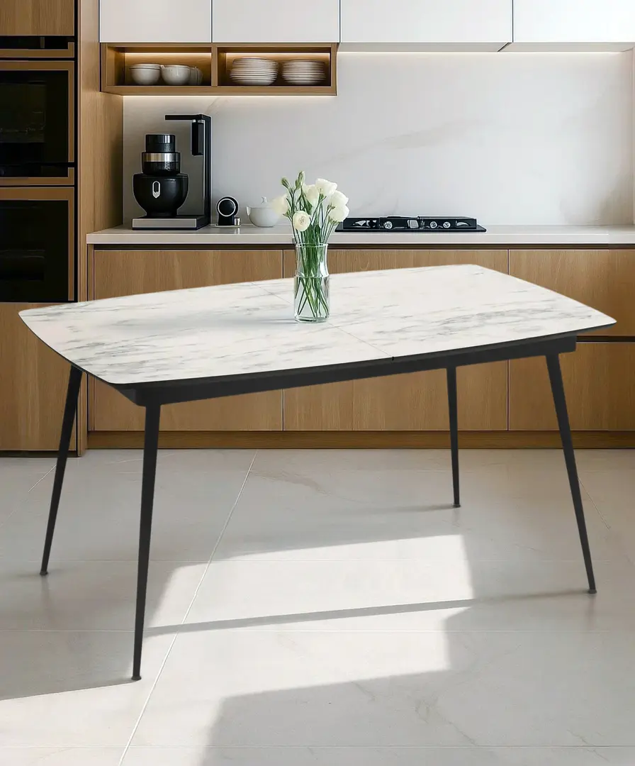Masa extensibila Magnusplus Yense 145/185x90 Marmo (White Marble/Black)