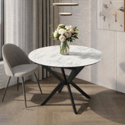 Стол раскладной Magnusplus Diano 110/145x110 Marmo (White Marble/Black)
