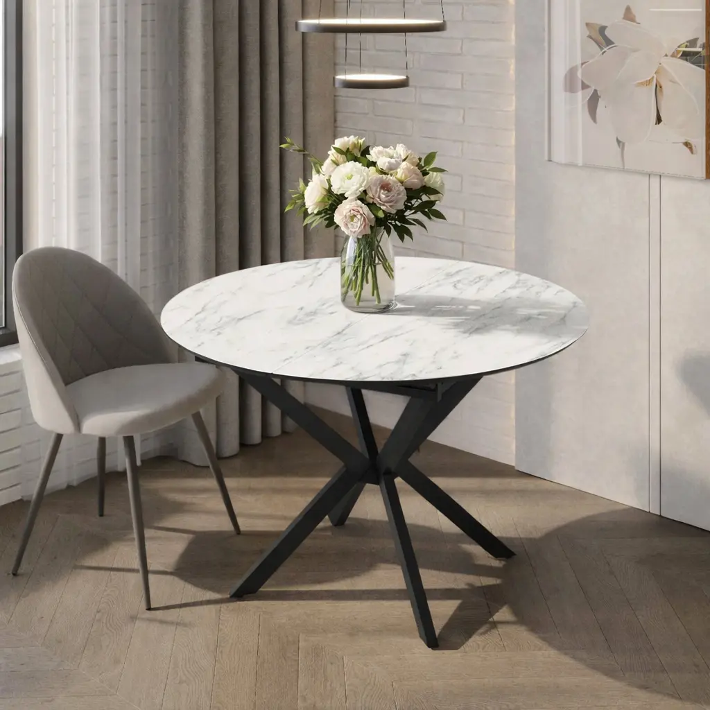 Masa extensibila Magnusplus Diano 110/145x110 Marmo (White Marble/Black)