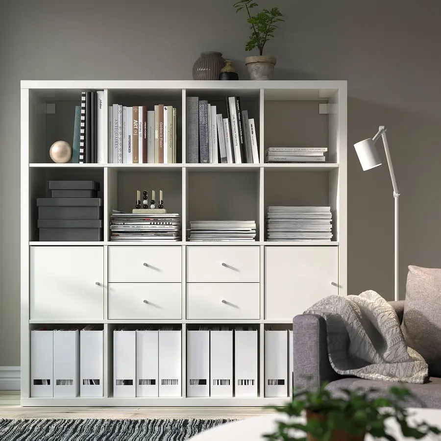 Стеллаж Ikea Kallax с 4 вставками 147x147 (Глянцевый белый)