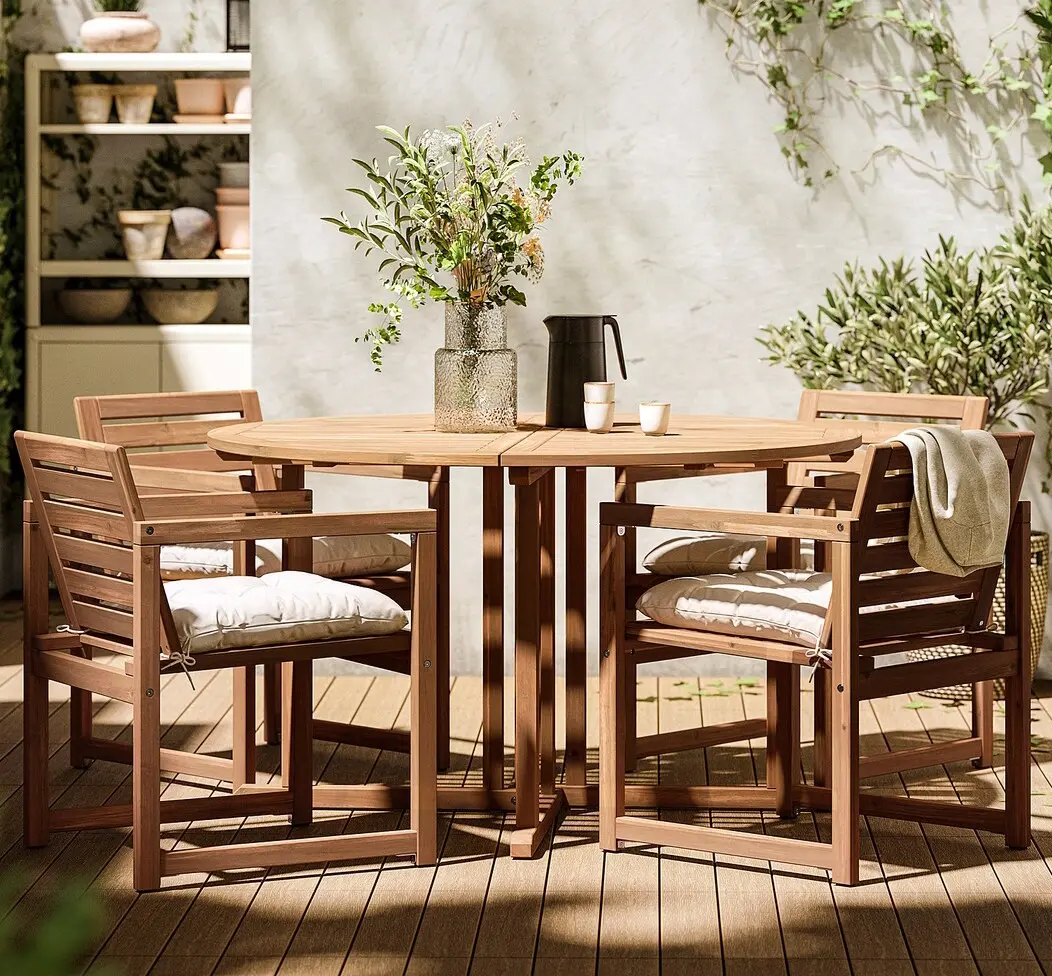 Set mobilier de gradina Ikea Nammaro/Kuddarna 1+4 130 (Maro deschis/Gri deschis-bej)