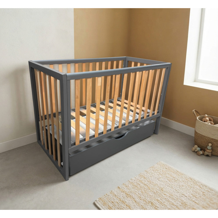 Кроватка с ящиком Eucalyptus Mia Elite Premium Transversal (Graphite/Natural)