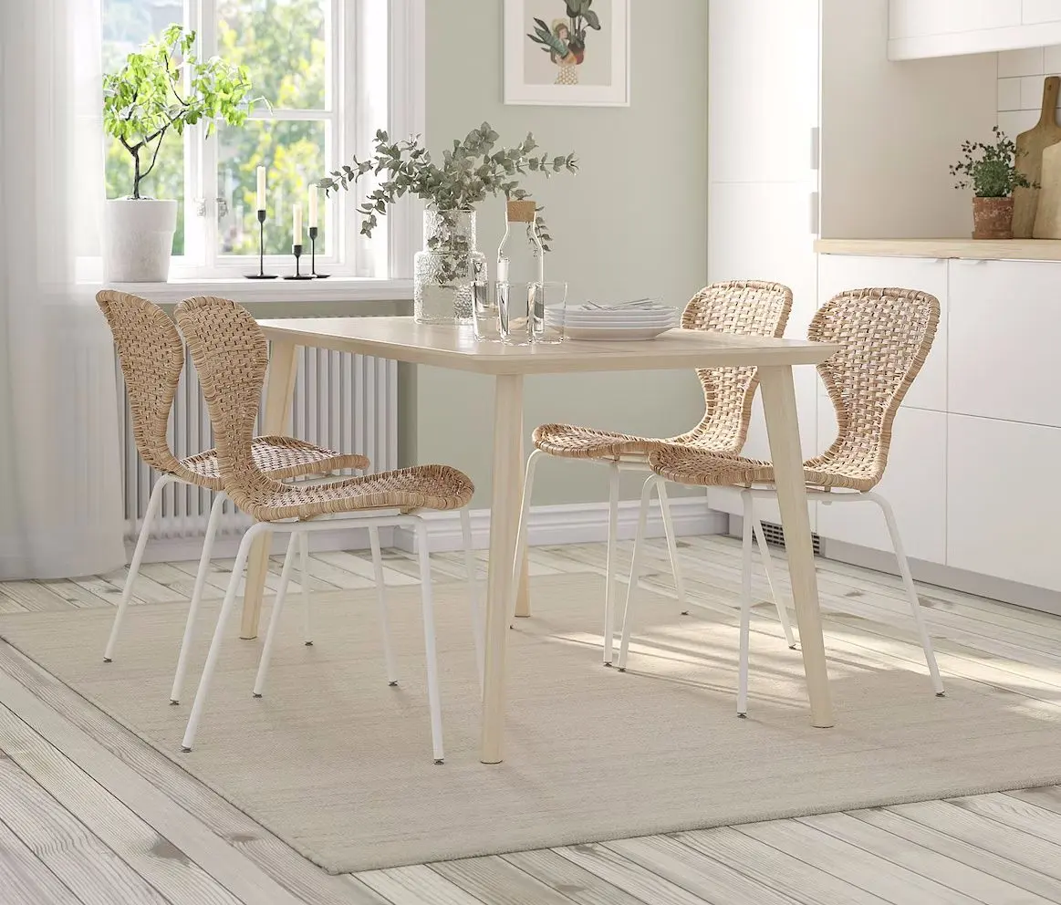 Set masa scaune Ikea Lisabo/Alvsta 140x78cm 1+4 (Furnir frasin/Ratan/Alb)