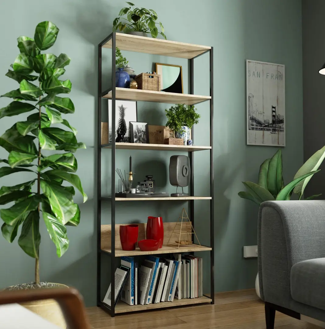 Стеллаж Akord Loft 80 6P (Black/Sonoma Oak)
