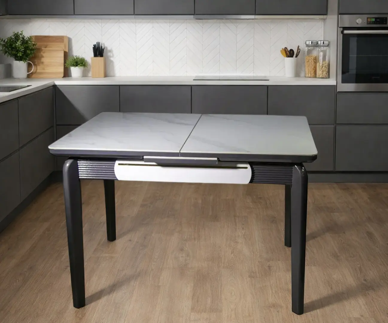 Masa extensibila Magnusplus DT A40 110/140x75 (White Marble/Grey)