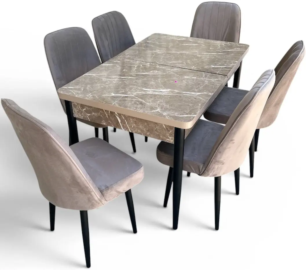 Set de sufragerie Magnusplus Loft Belek/KareGold Babyface Khave 130/170x80 1+6 (Light Brown Marble/Brown/Black) - 2