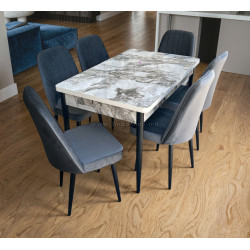 Set de sufragerie Magnusplus Loft Efes/KareGold Babyface Koyu 130/170x80 1+6 (White Marble/Grey/Black)