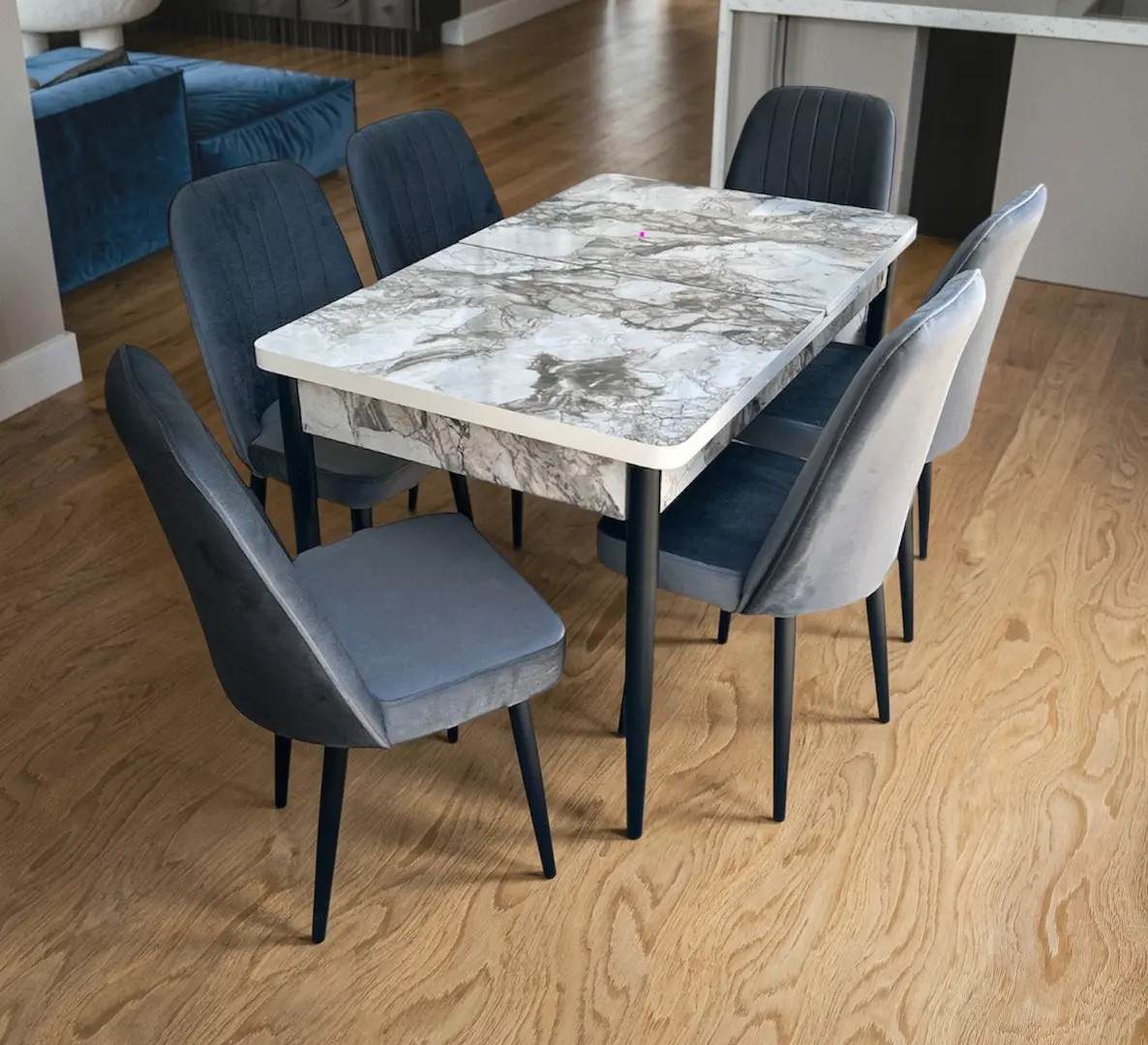 Set de sufragerie Magnusplus Loft Efes/KareGold Babyface Koyu 130/170x80 1+6 (White Marble/Grey/Black)