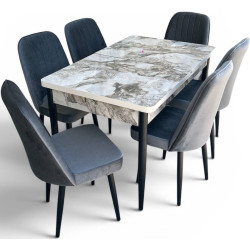 Set de sufragerie Magnusplus Loft Efes/KareGold Babyface Koyu 130/170x80 1+6 (White Marble/Grey/Black) Thumb