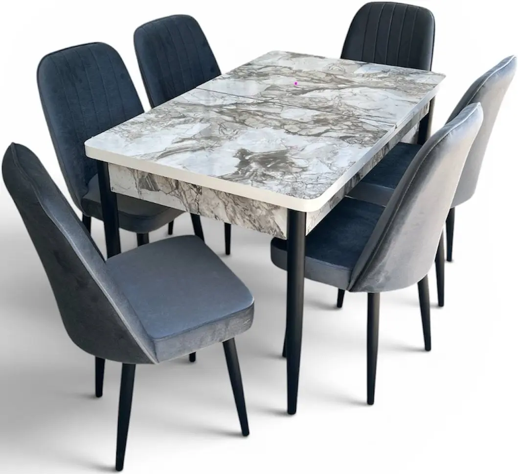 Set de sufragerie Magnusplus Loft Efes/KareGold Babyface Koyu 130/170x80 1+6 (White Marble/Grey/Black) - 2