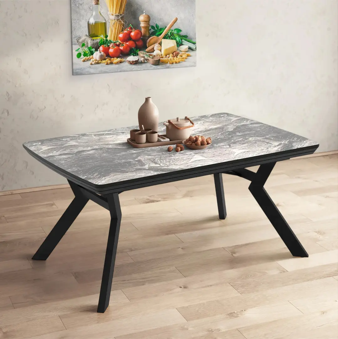 Стол раскладной Magnusplus Robat 160/210/260/310/360x100 Cosmos High Gloss (Grey Marble/Black)