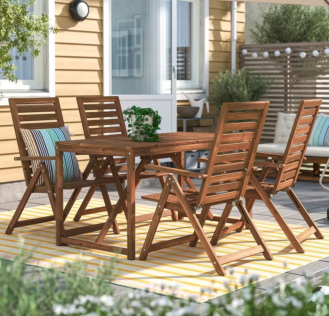 Set mobilier de gradina Ikea Nammaro 4 scaune pliante 140cm (Maro deschis)