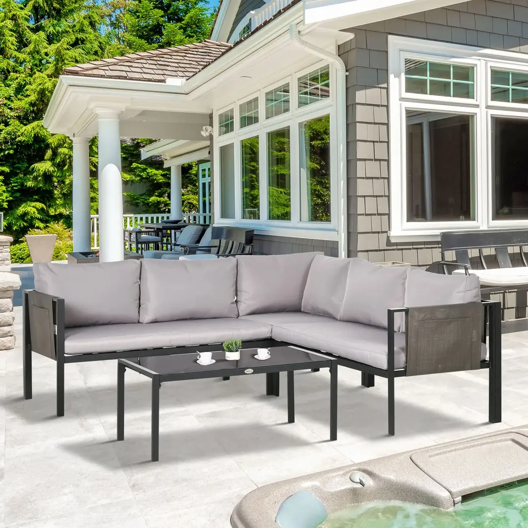 Set mobilier de gradina Outsunny 84G-049V00LG (Light Grey/Black)