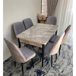 Set de sufragerie Magnusplus Loft Belek/KareGold Babyface Khave 130/170x80 1+6 (Light Brown Marble/Brown/Black)