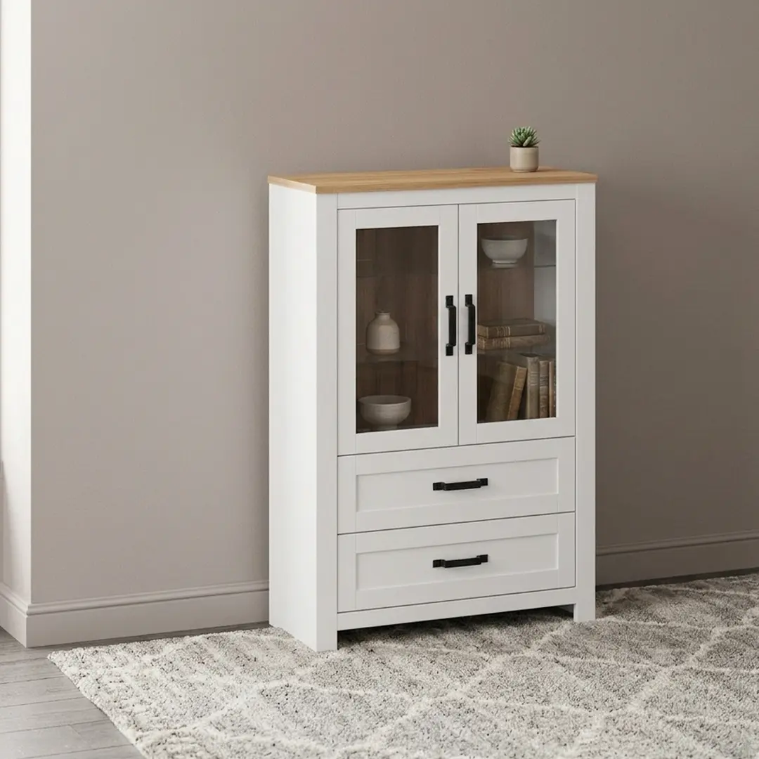 Vitrina Tempo Kondela Lanzette K (White/Craft Oak Golden)