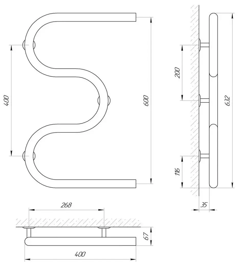 Полотенцесушитель Laris Zmeevik 32 PC3 400x600 (Chrome)