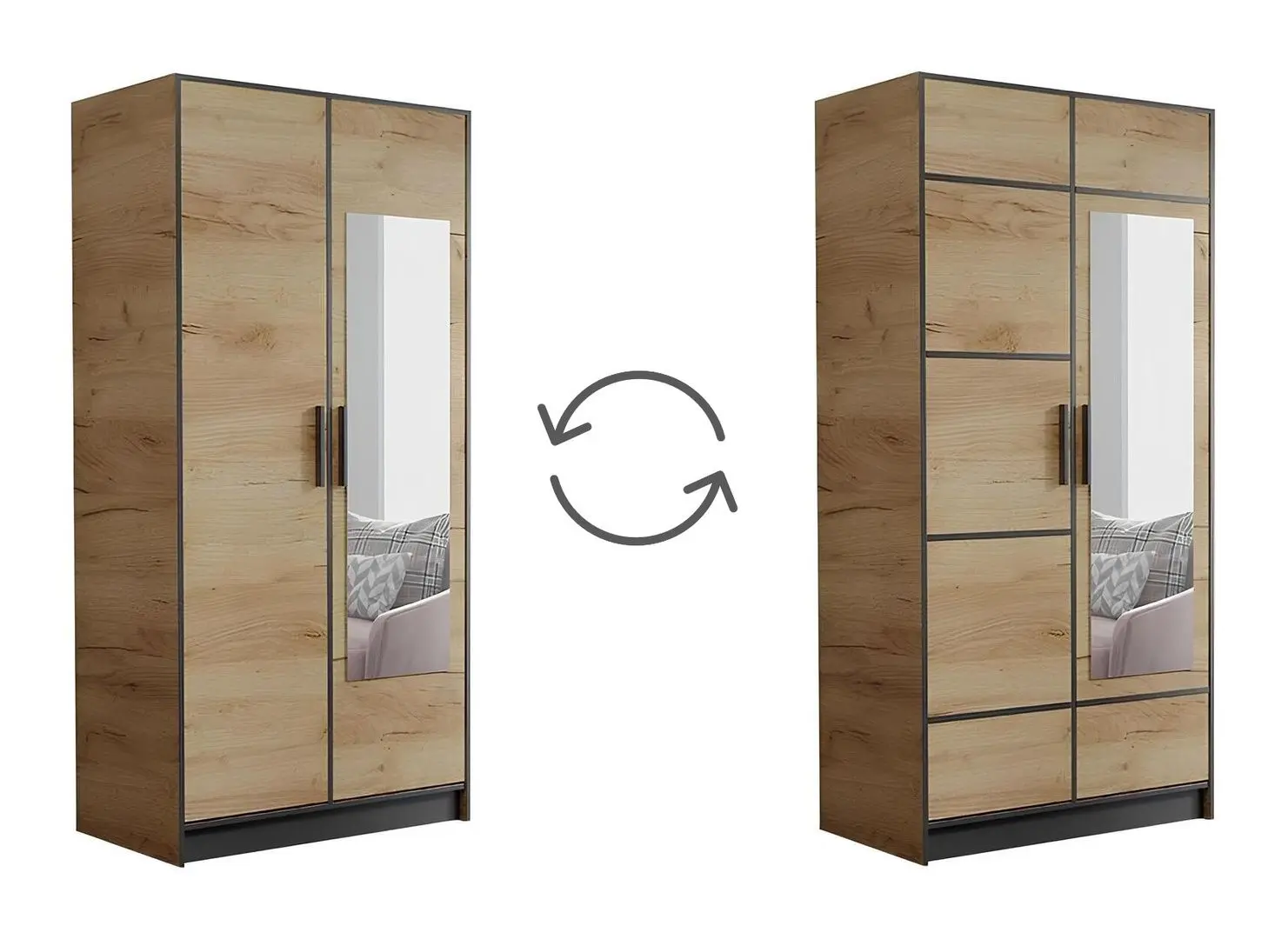 Шкаф Prime Furniture Roj 2D 105 with decorative stripes (Craft Golden Oak/Black)