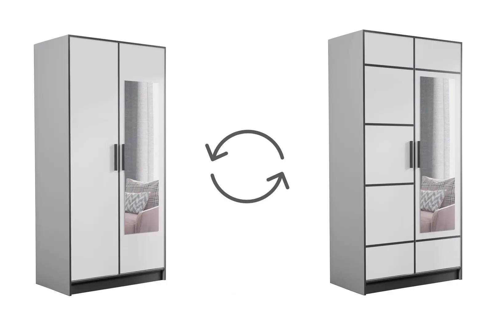 Dulap Prime Furniture Roj 2D 105 with decorative stripes (White/Black)