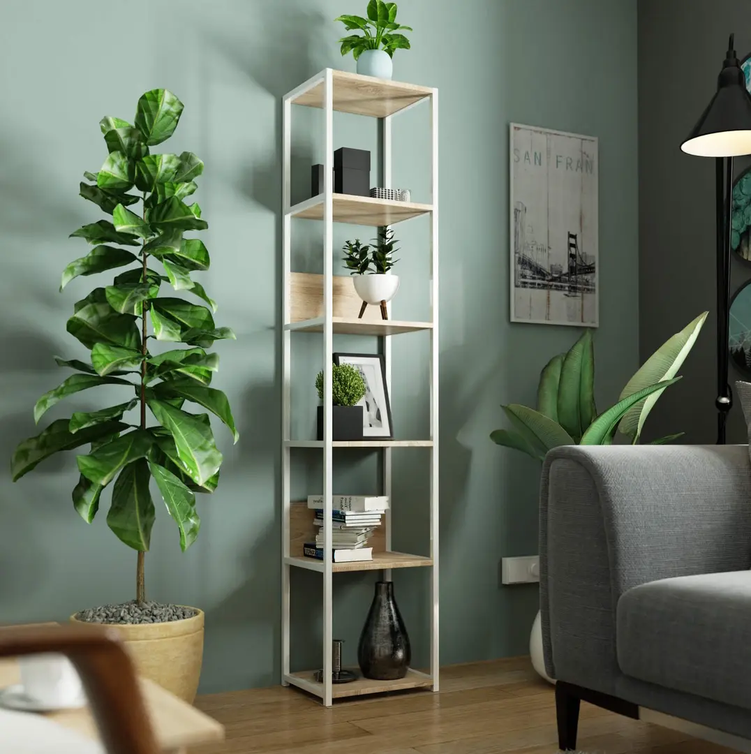 Etajera Akord Loft 40 6P (White/Sonoma Oak)