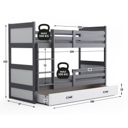Двухъярусная кровать BMS Group Rico с ящиком 90x190 (Graphite/White) Thumb